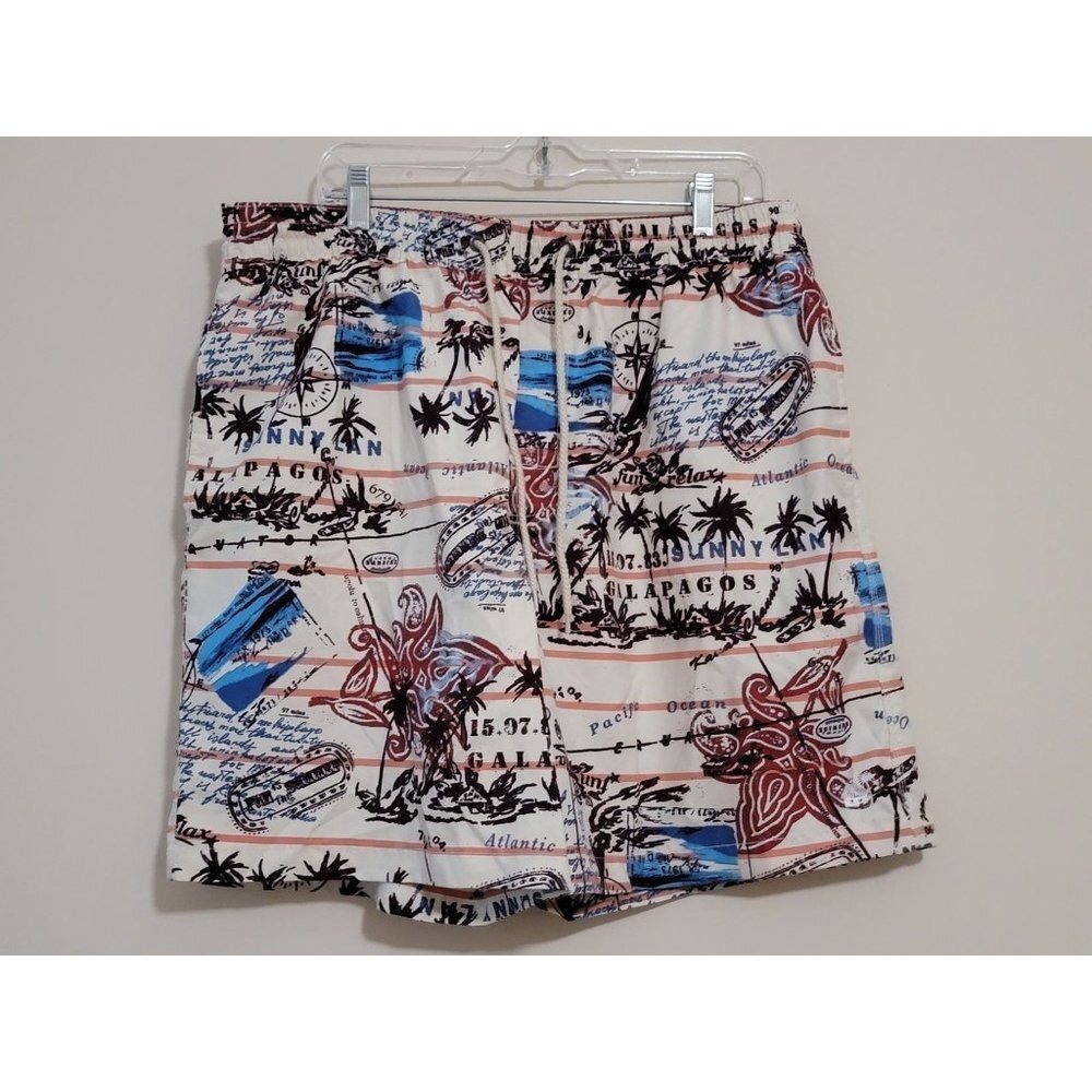 Caribbean Joe Island Supply Co Mens XL EG Swim Trunks‎ Shorts Tropical Map Print